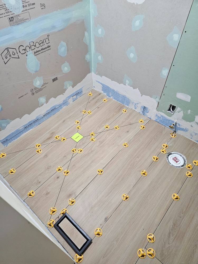 Shower niche tile in progress β bathroom remodel Barrington IL