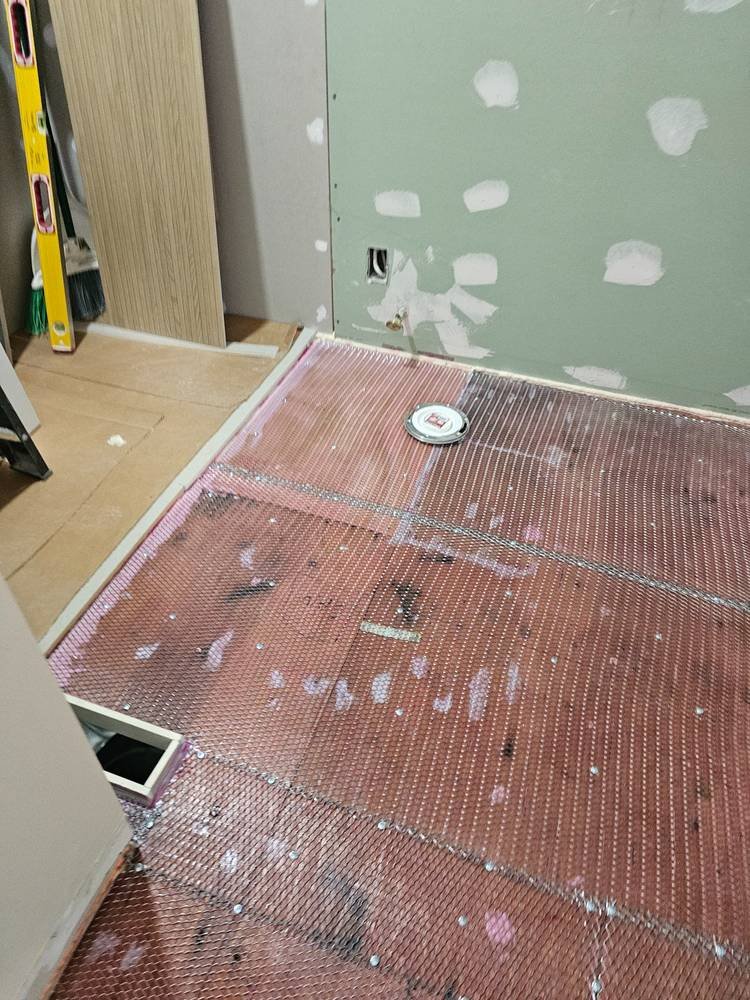 Shower pan and Noflo waterproof membrane β bathroom renovation Barrington