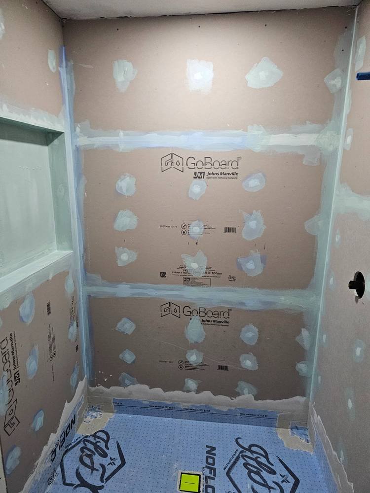 Wall tile installation in progress β bathroom renovation Barrington IL