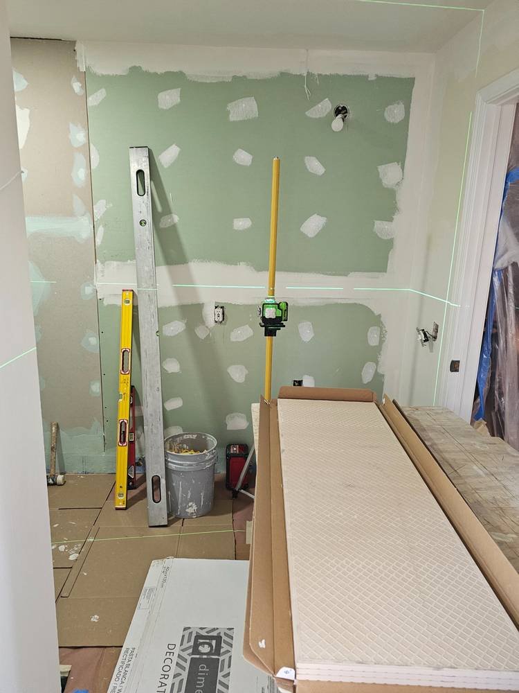 Zellige tile wall installation β bathroom remodel Barrington IL