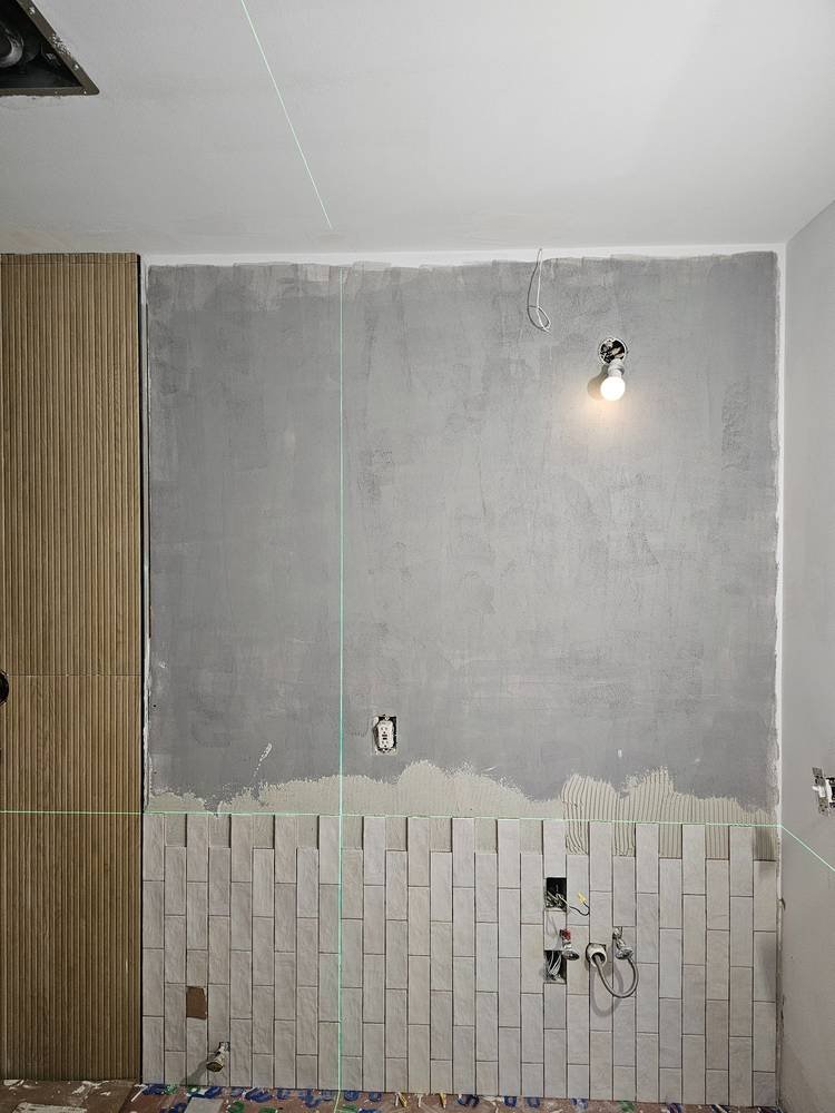 Vanity wall tile in progress β bathroom remodel Barrington IL